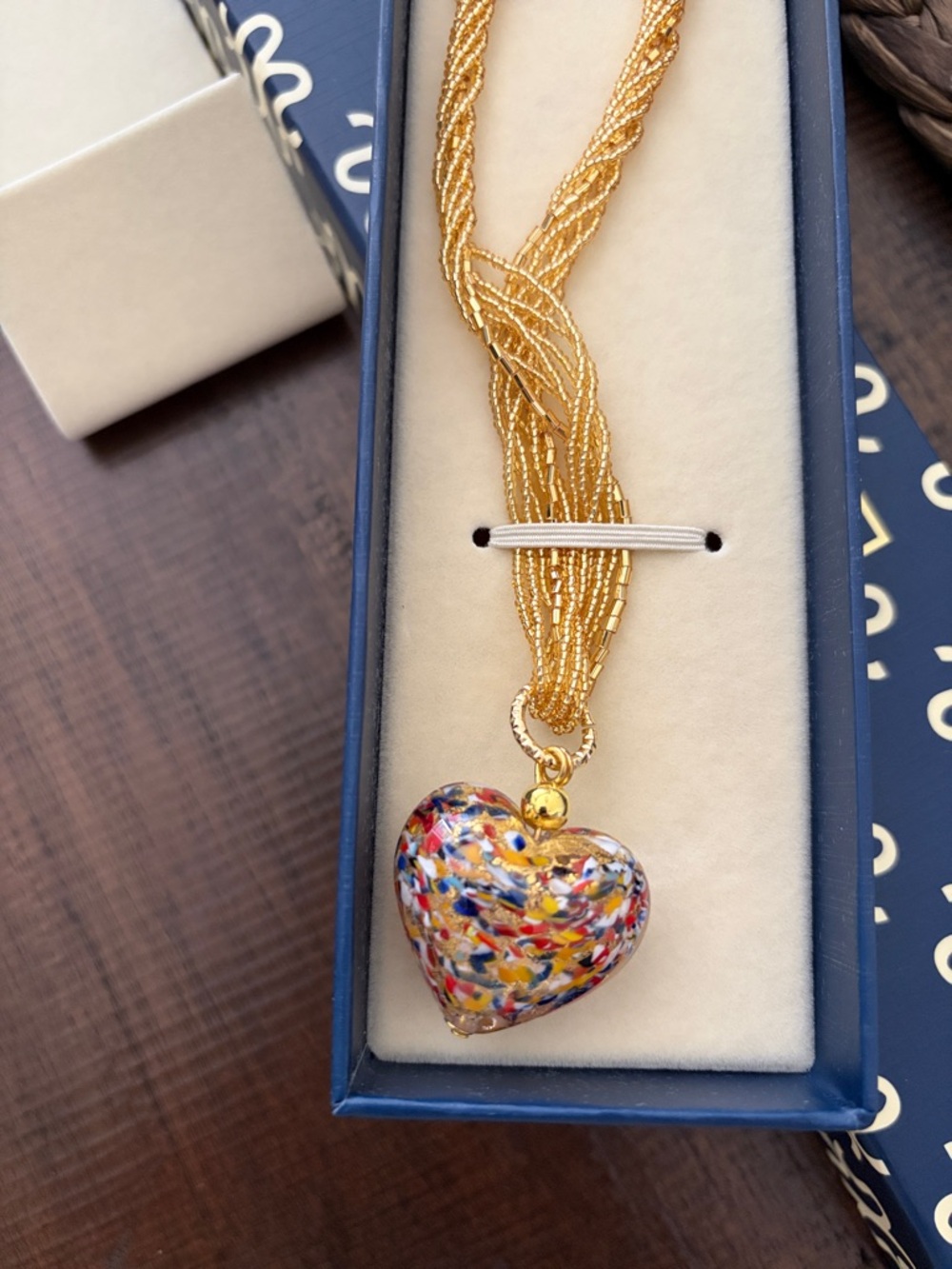 New::: STAUER Gold-Tone Murano confetto heart Glass Heart Necklace multicolor